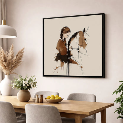 Quiet Bond horse & rider wall art displayed in a dining room