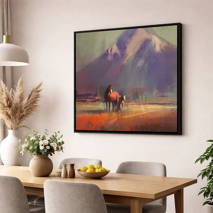 Amber Mountain Pastures horse landscape wall art displayed in a dining room