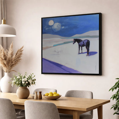 Midnight Solitude horse landscape wall art displayed in a dining room
