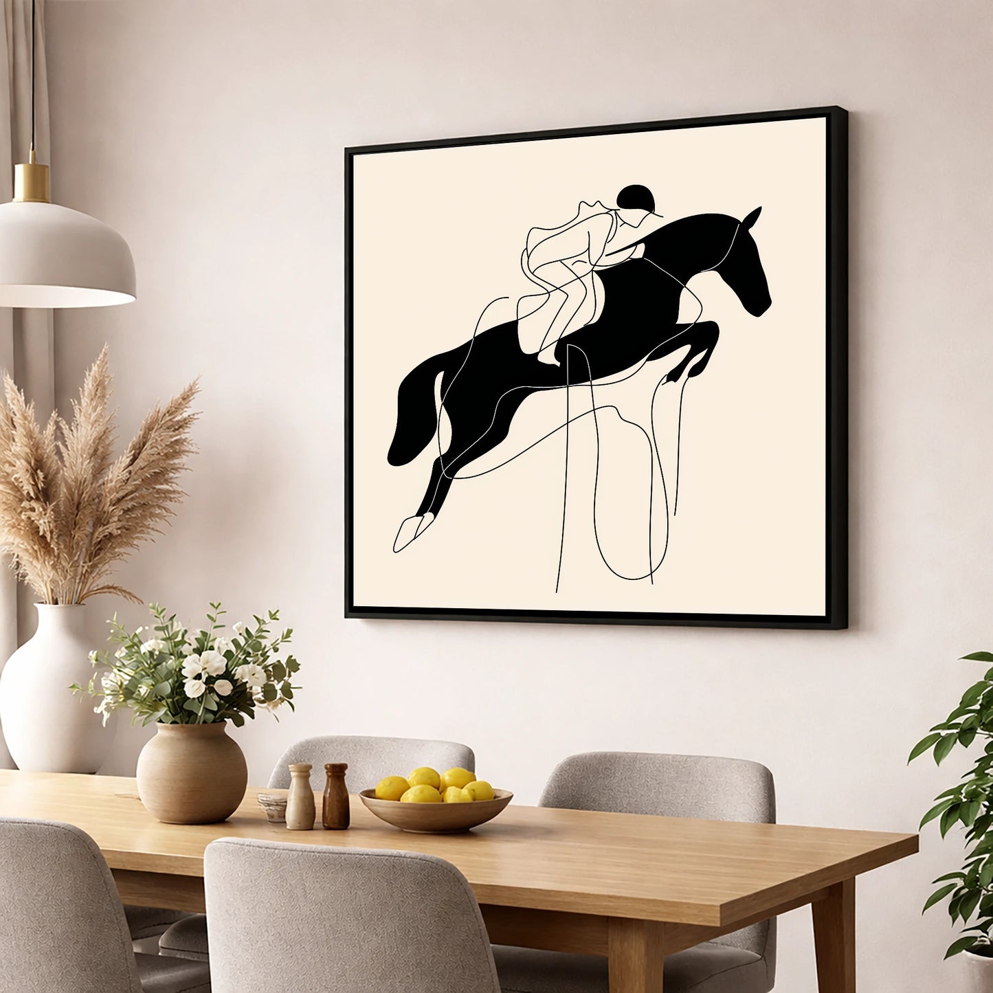 Flight and Form show jumping horse wall art displayed in a dining room