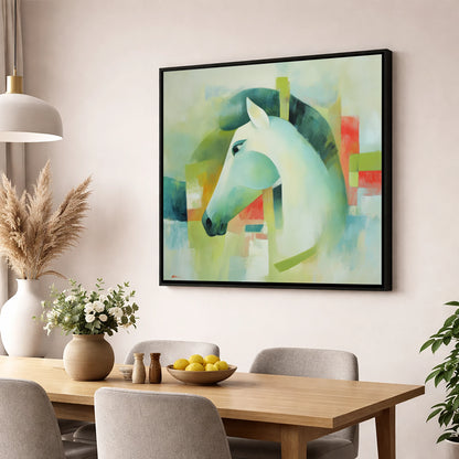Modern Grey Profile horse breed wall art displayed in a dining room