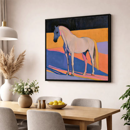 Colour Block Abstract Grey Horse horse breed wall art displayed in a dining room