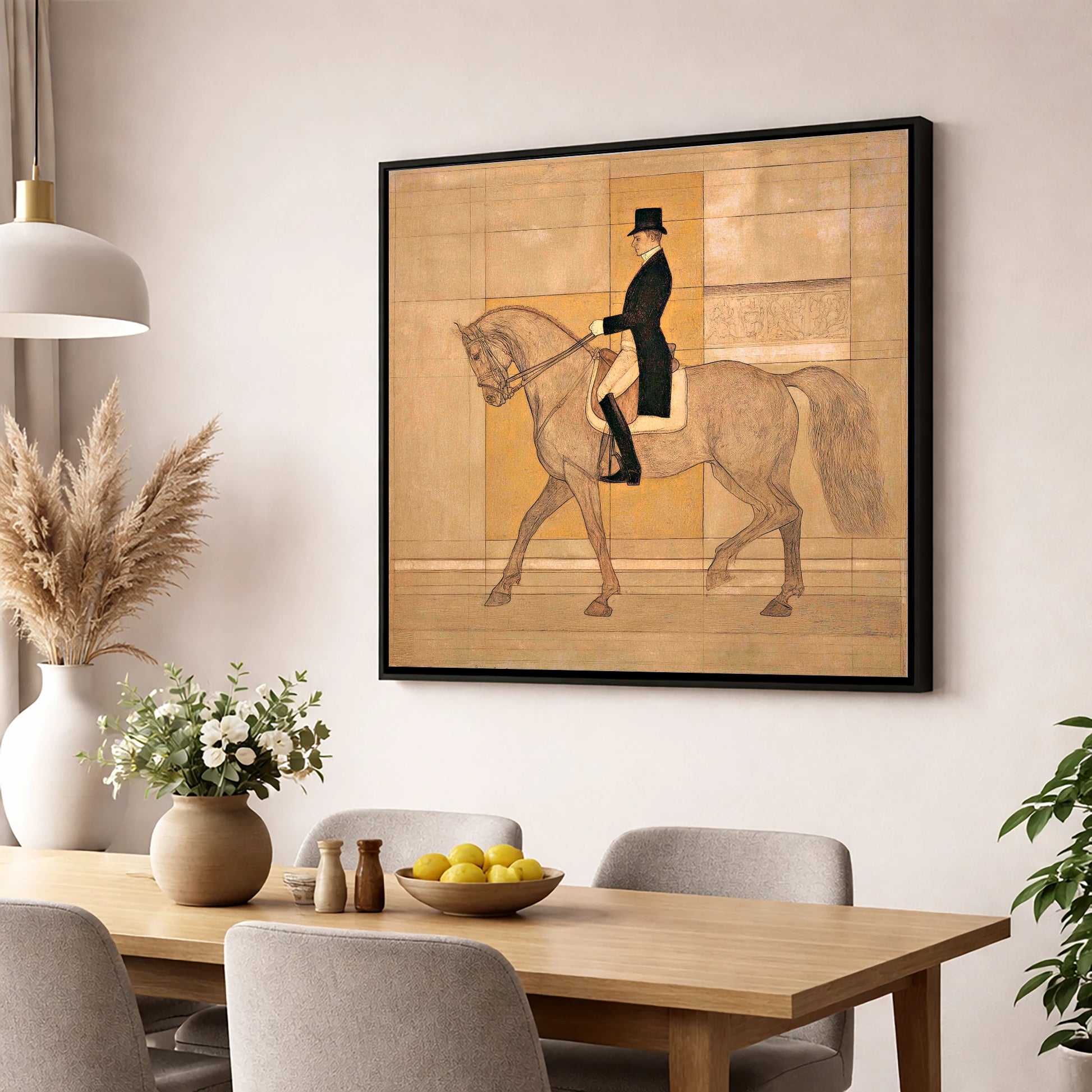 Collected Elegance dressage horse wall art displayed in a dining room