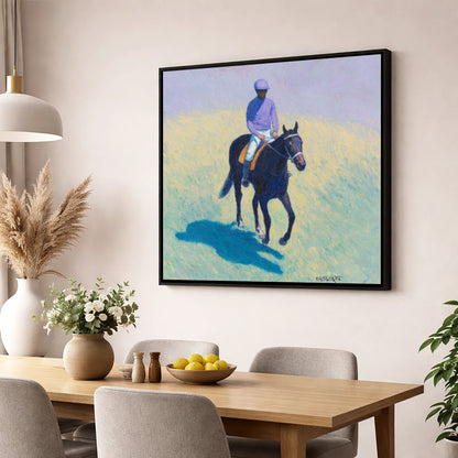 Morning on the Gallops racing horse wall art displayed in a dining room