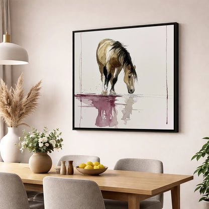 Quiet Reflection horse portrait wall art displayed in a dining room