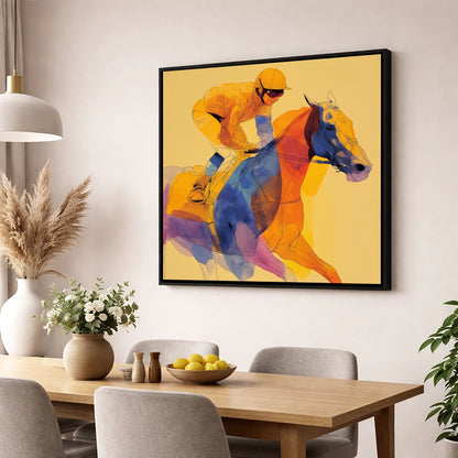 Prismatic Racing Stride racing horse wall art displayed in a dining room