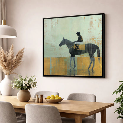 Golden Turf Reflections racing horse wall art displayed in a dining room