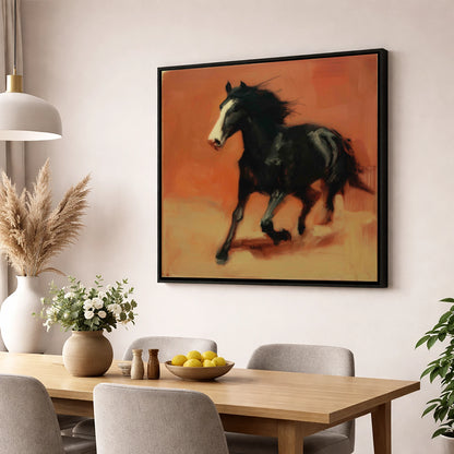 Terracotta Spirit horse portrait wall art displayed in a dining room