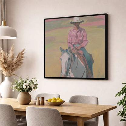 Dusk on the Plains western horse wall art displayed in a dining room