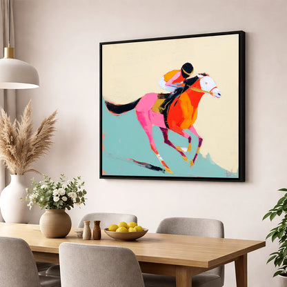 The Colour of Speed racing horse wall art displayed in a dining room