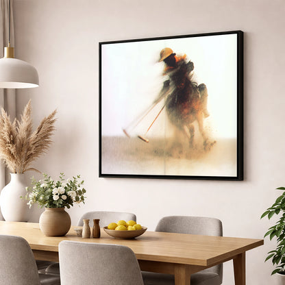The Ethereal Chukka polo horse wall art displayed in a dining room