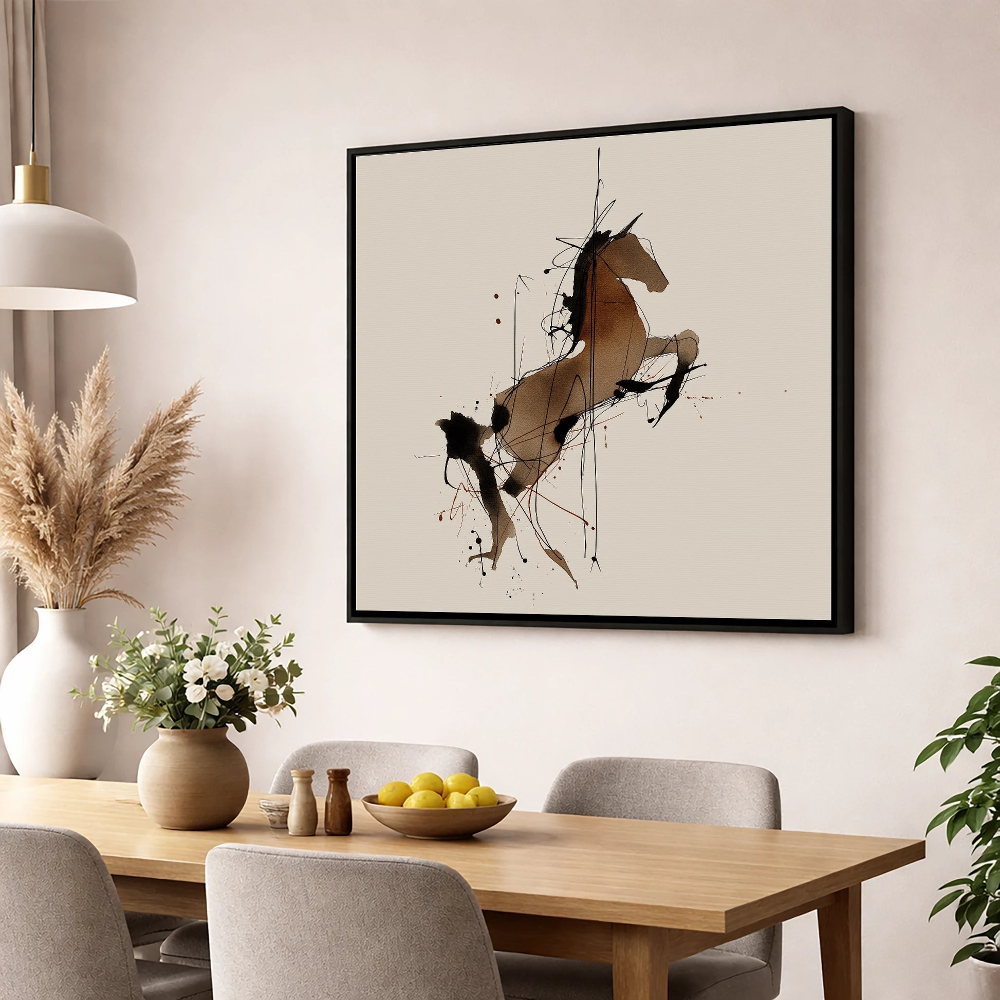 Rearing Spirit horse portrait wall art displayed in a dining room