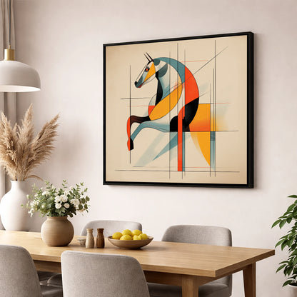 Structural Stride racing horse wall art displayed in a dining room