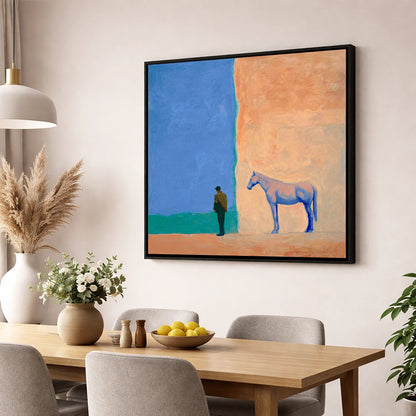 Silent Understanding horse & rider wall art displayed in a dining room