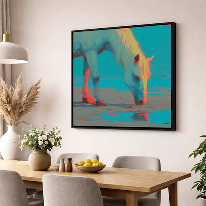 Electric Tide horse landscape wall art displayed in a dining room