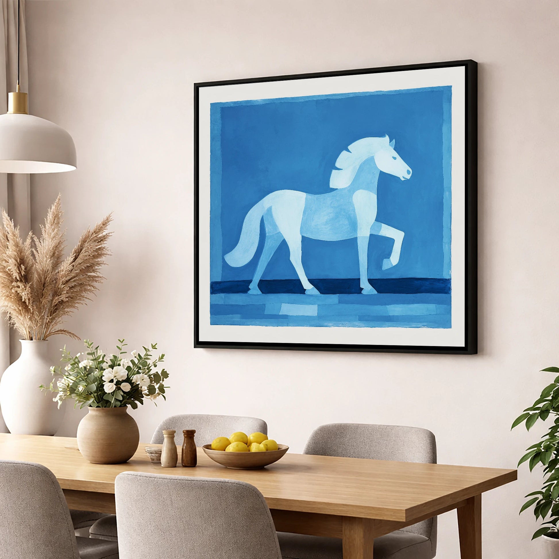 Azure Equine Form horse breed wall art displayed in a dining room