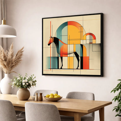 Structured Equine Harmony horse stable wall art displayed in a dining room