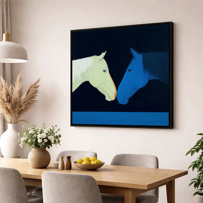 Midnight Connection horse portrait wall art displayed in a dining room