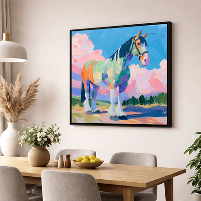 Prismatic Heavy Horse horse breed wall art displayed in a dining room
