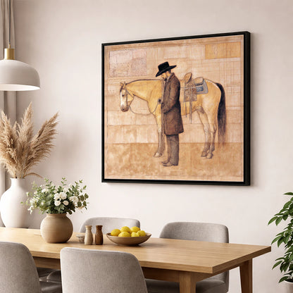 The Quiet Bond western horse wall art displayed in a dining room