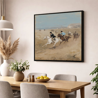 Galloping on the Sands racing horse wall art displayed in a dining room