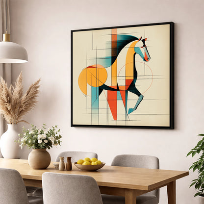 Geometric Equine Profile horse portrait wall art displayed in a dining room