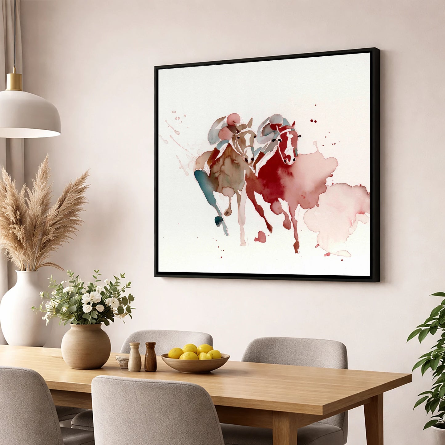 The Final Furlong racing horse wall art displayed in a dining room