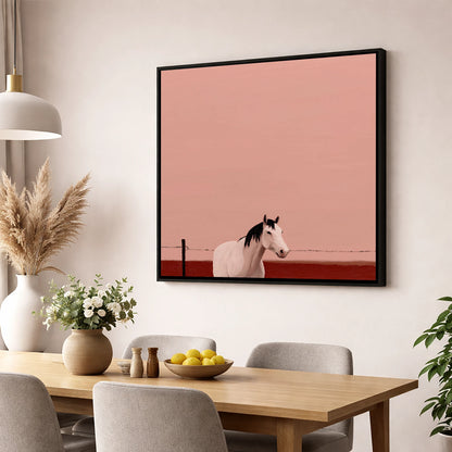 Dusty Rose Horizon horse portrait wall art displayed in a dining room