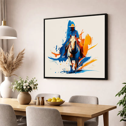 Frontier Spirit in Motion western horse wall art displayed in a dining room