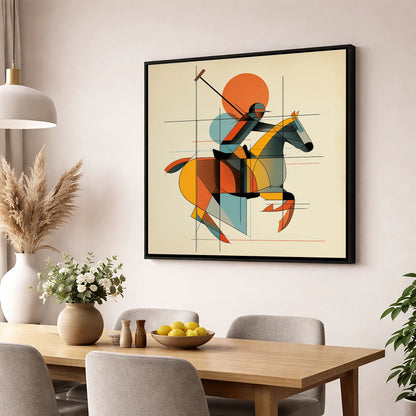 The Geometry of Polo polo horse wall art displayed in a dining room