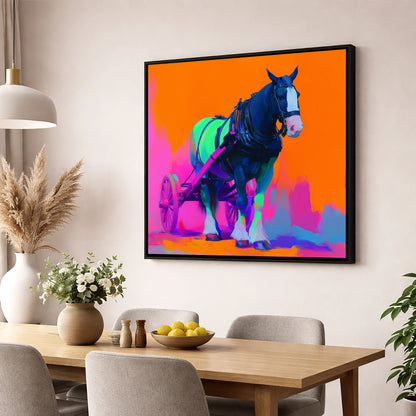 Electric Heavy Horse working horse wall art displayed in a dining room