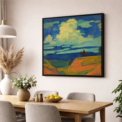 Beneath Billowing Skies horse landscape wall art displayed in a dining room