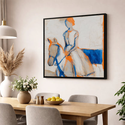 Vivid Connection horse & rider wall art displayed in a dining room