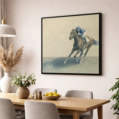 Power In The Pace racing horse wall art displayed in a dining room