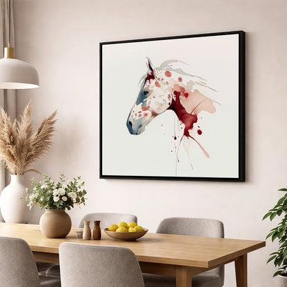Crimson Appaloosa Profile horse breed wall art displayed in a dining room