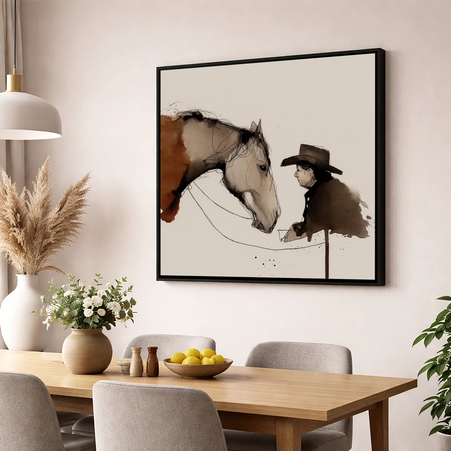 The Stockman's Bond western horse wall art displayed in a dining room