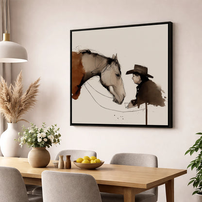 The Stockman's Bond western horse wall art displayed in a dining room