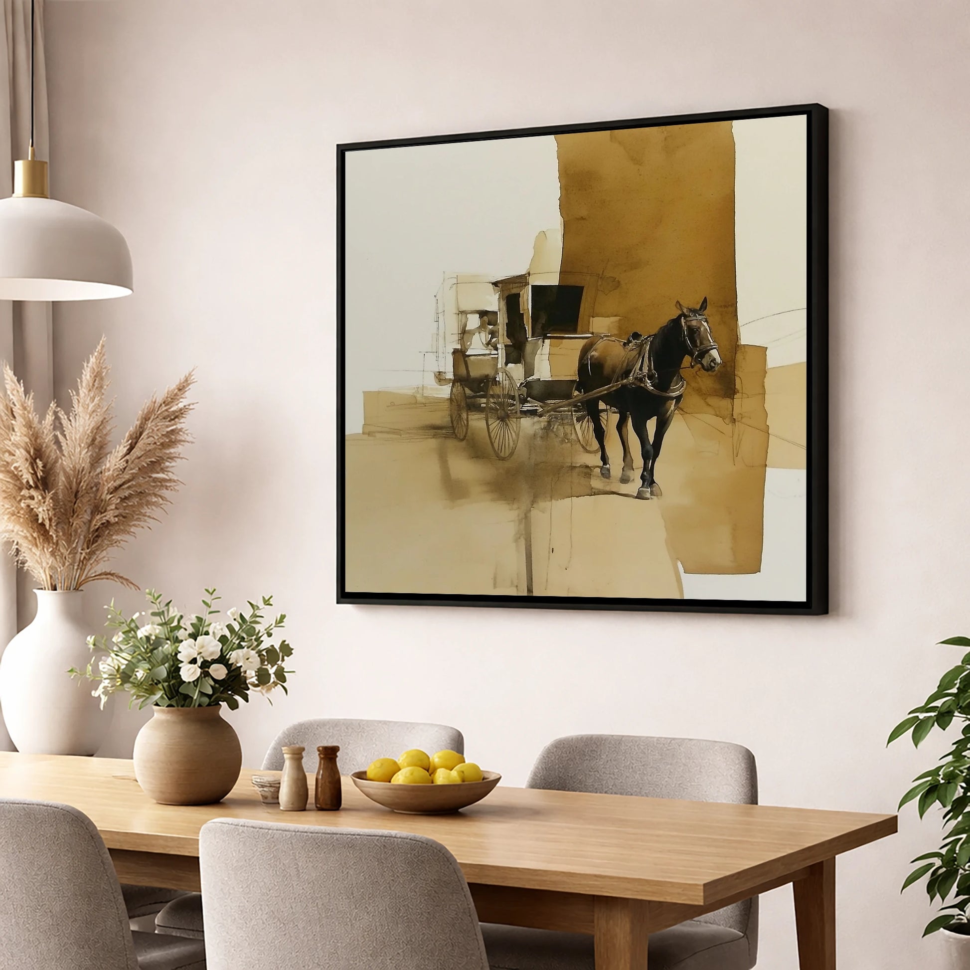 Timeless Carriage Horse working horse wall art displayed in a dining room