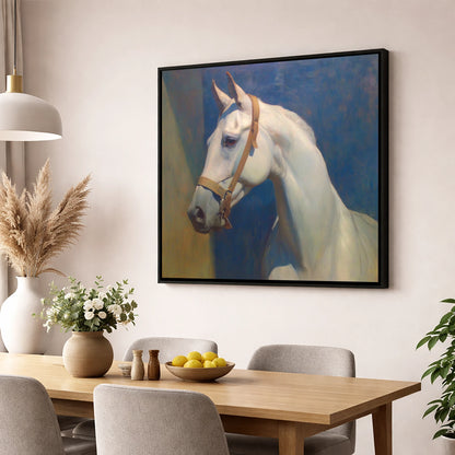 Azure Spirit in Profile horse portrait wall art displayed in a dining room