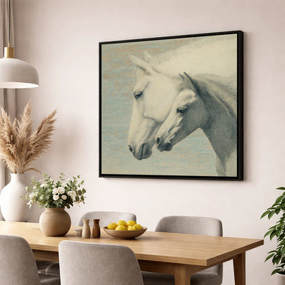 Timeless Companions mare & foal wall art displayed in a dining room