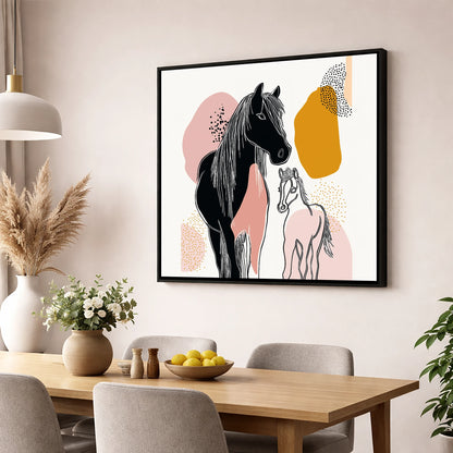 Contemporary Equine Bond mare & foal wall art displayed in a dining room