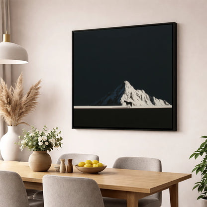 Alpine Solitude horse landscape wall art displayed in a dining room