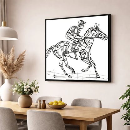 Geometry of Speed racing horse wall art displayed in a dining room