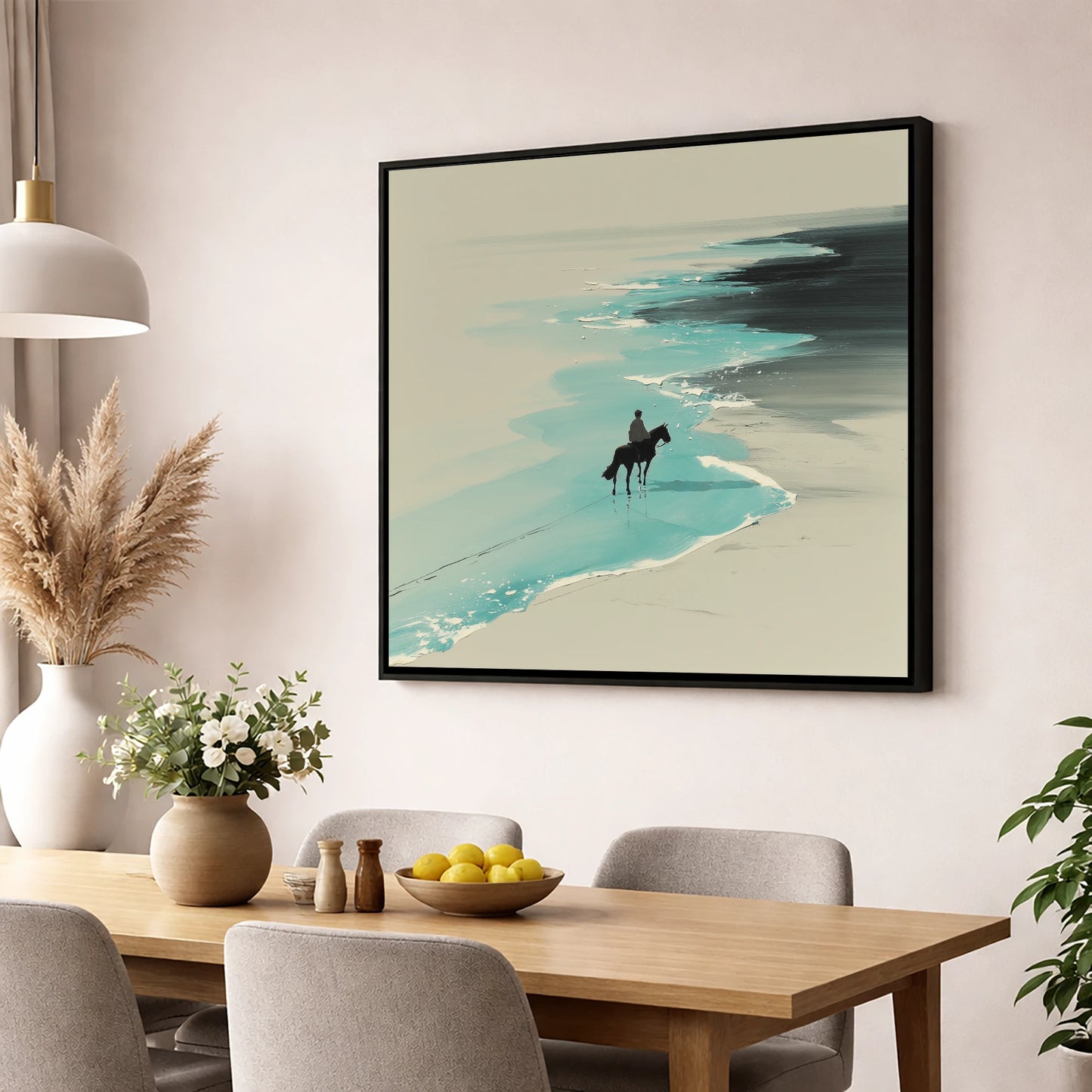 Edge of the Tide horse landscape wall art displayed in a dining room