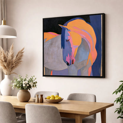 Colourful Painted Grey Horse horse breed wall art displayed in a dining room