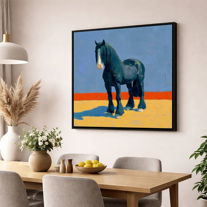 The Painted Shire horse breed wall art displayed in a dining room
