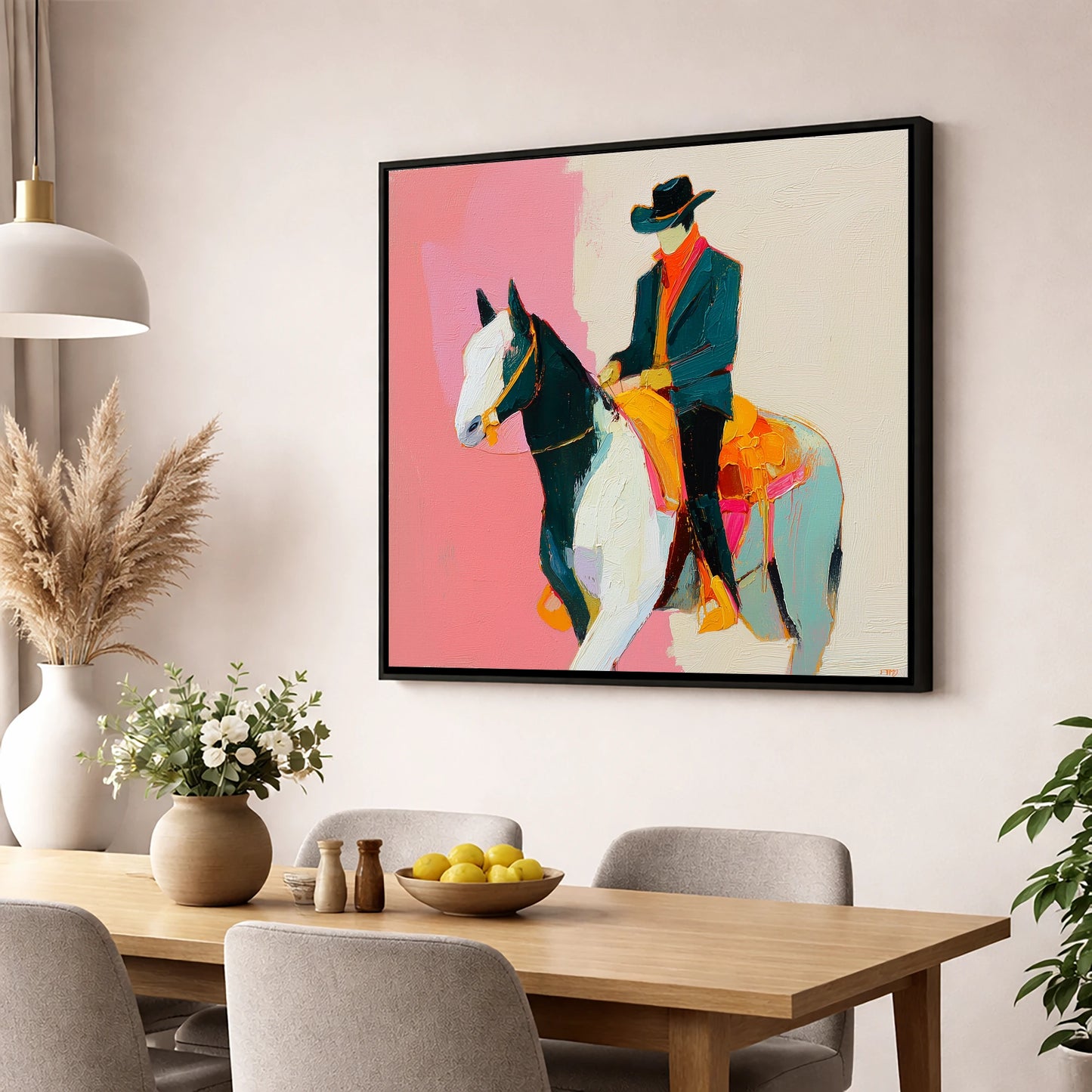 Modern Western Spirit western horse wall art displayed in a dining room