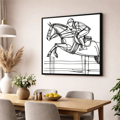 The Perfect Arc show jumping horse wall art displayed in a dining room