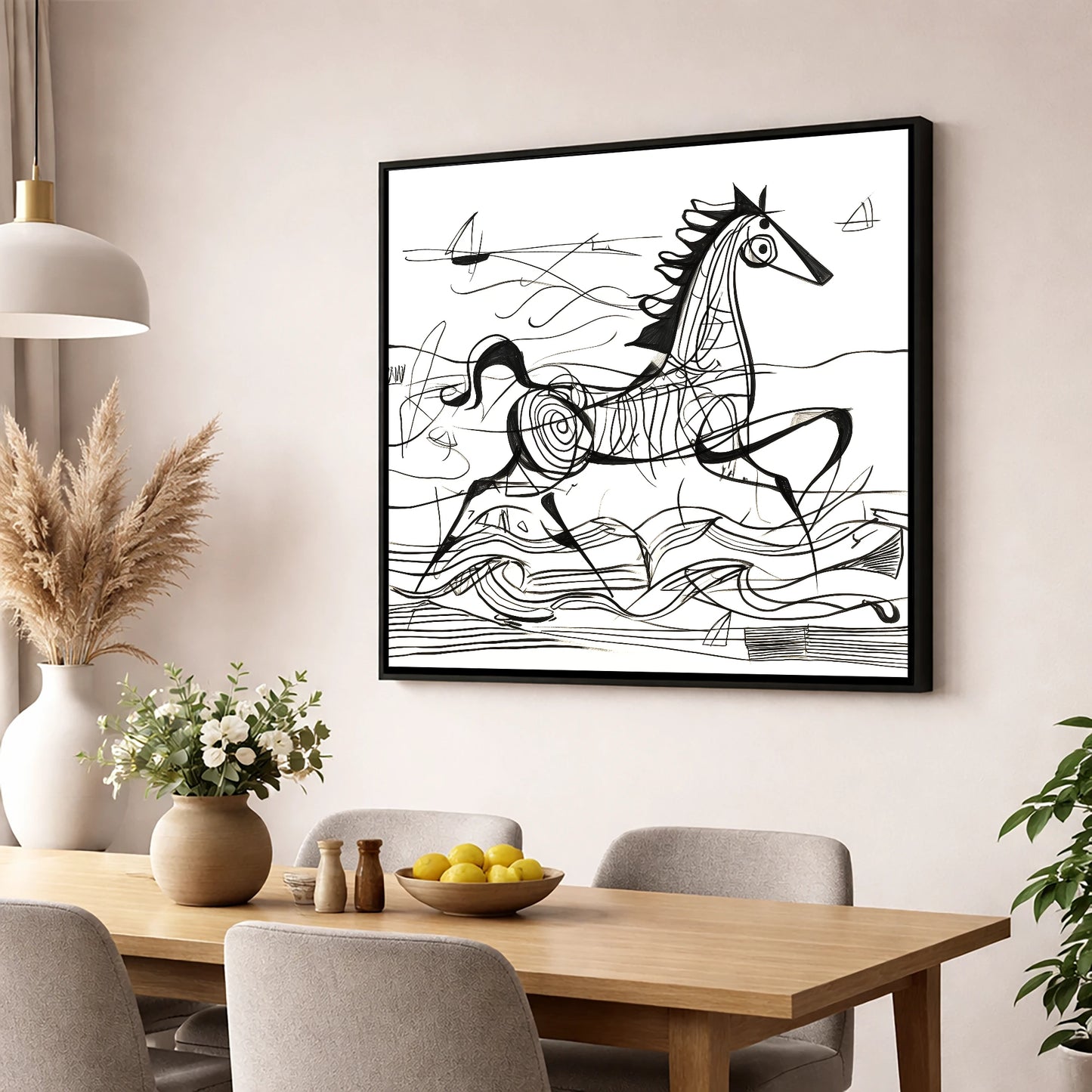 Structural Seaside Canter beach horse wall art displayed in a dining room