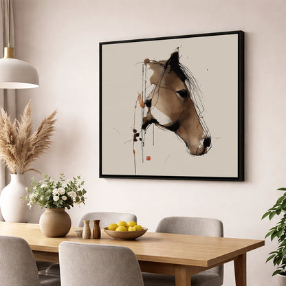 Dynamic Sepia Equine Profile horse portrait wall art displayed in a dining room